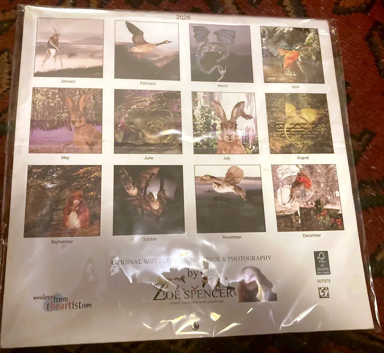 Watercolour Soul 2026 calendar, showing all twelve monthly paintings